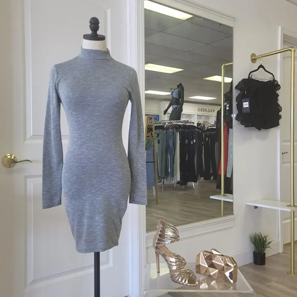Grey Ribbed Fitted Dress - Picture 1 of 3